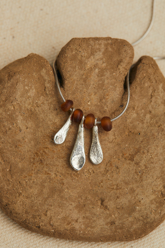Real Leaf and Amber Beads Necklace